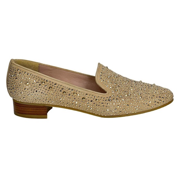 Stuart Weitzman Shoes - Stuart Weitzman Slipbeads Studded Gold ASO Hart of Dixie Heel Loafers 8.5 FLAW